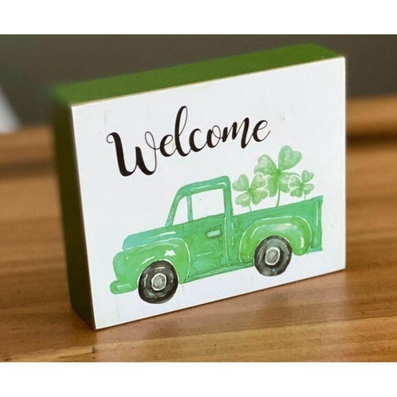 WELCOME St. Patricks Day decor block pickup truck with shamrocks tiered tray - Picture 6 of 6